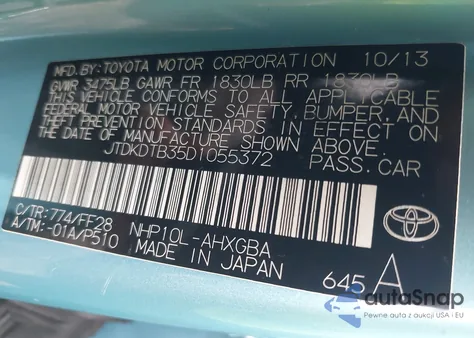 2013 Toyota Prius C Three from USA, damaged, VIN JTDKDTB35D1055372